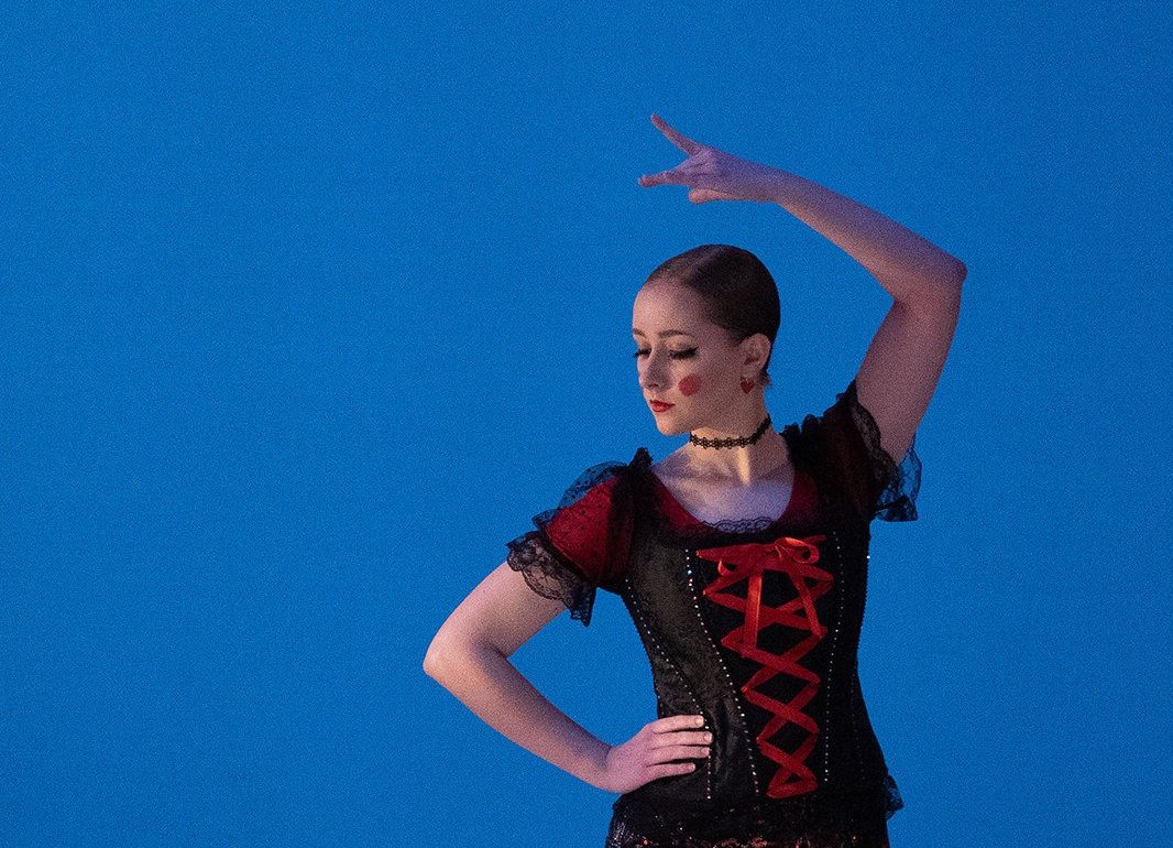 A female student pictured at dance class off campus.